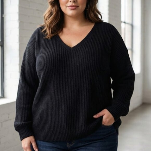 Ava & Viv Sweaters - NWT AVA & VIV Black Deep V-Neck Ribbed Sweater 4X